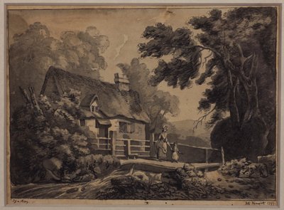 A mother and child crossing a stream by H. Knight